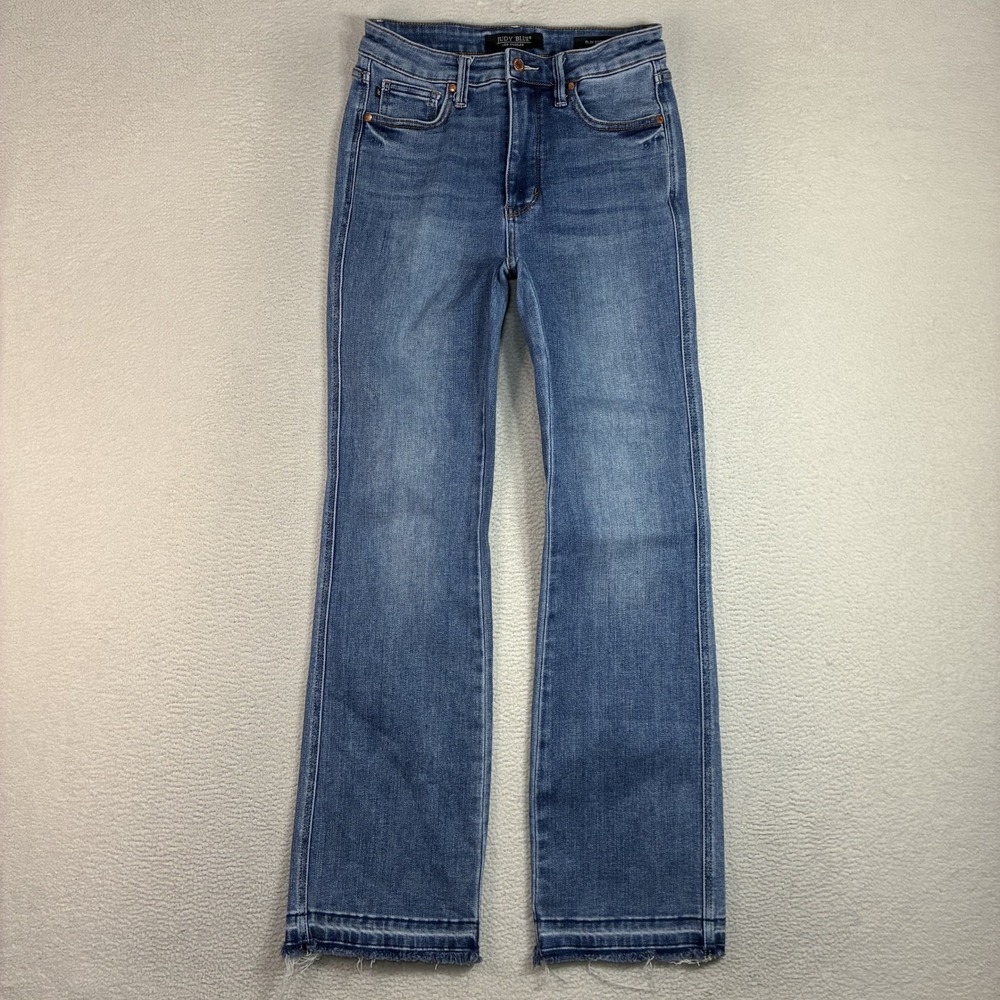 Judy Blue Slim Boot Jeans Women 7x28 Blue Fade Frayed Hem Bootcut Boho High Rise